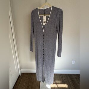 Zara Navy and White Long Sleeve Dress size L new with tags